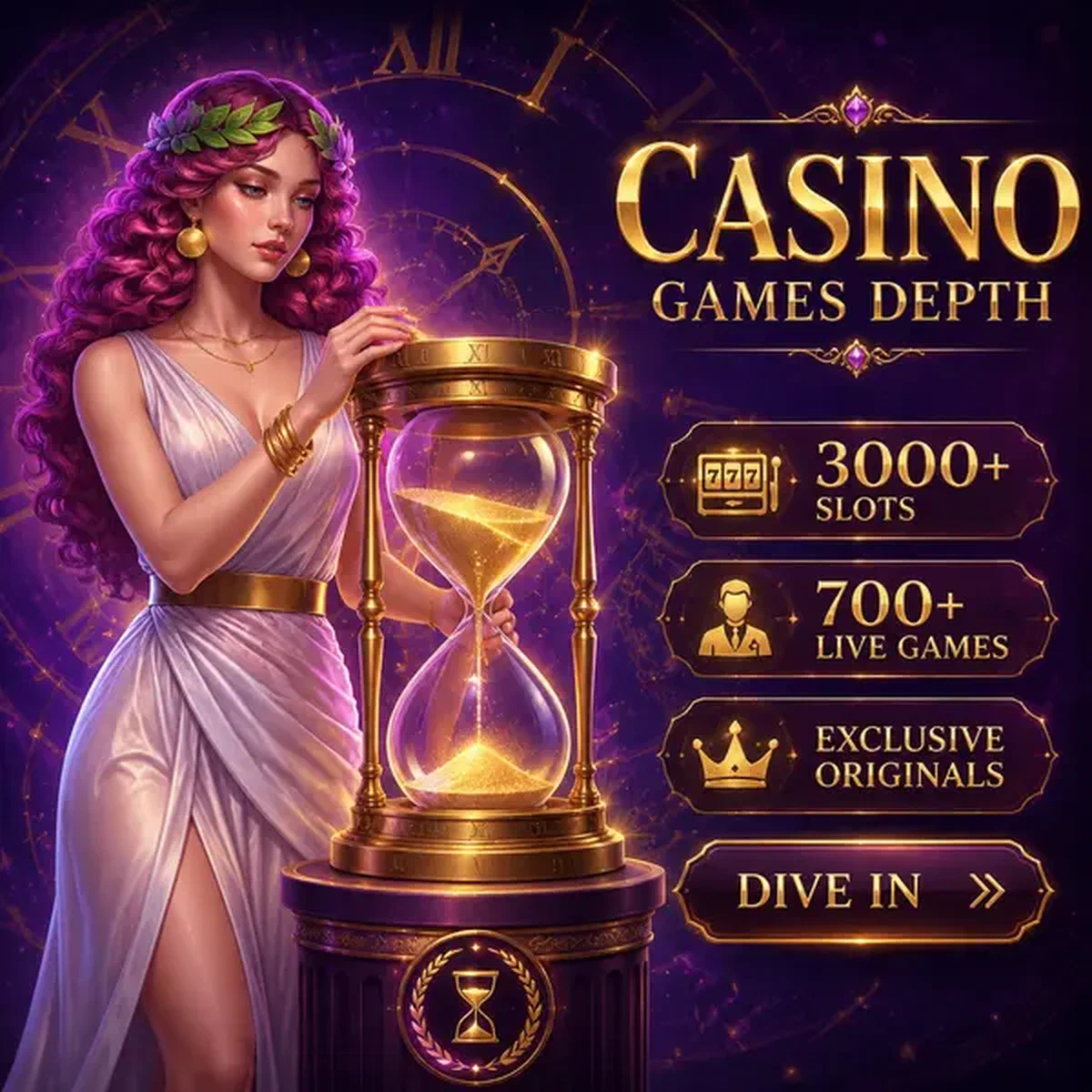 Diosa guardiana del tiempo girando reloj de arena en las mesas de dealer en vivo de Lira Spin Casino Games
